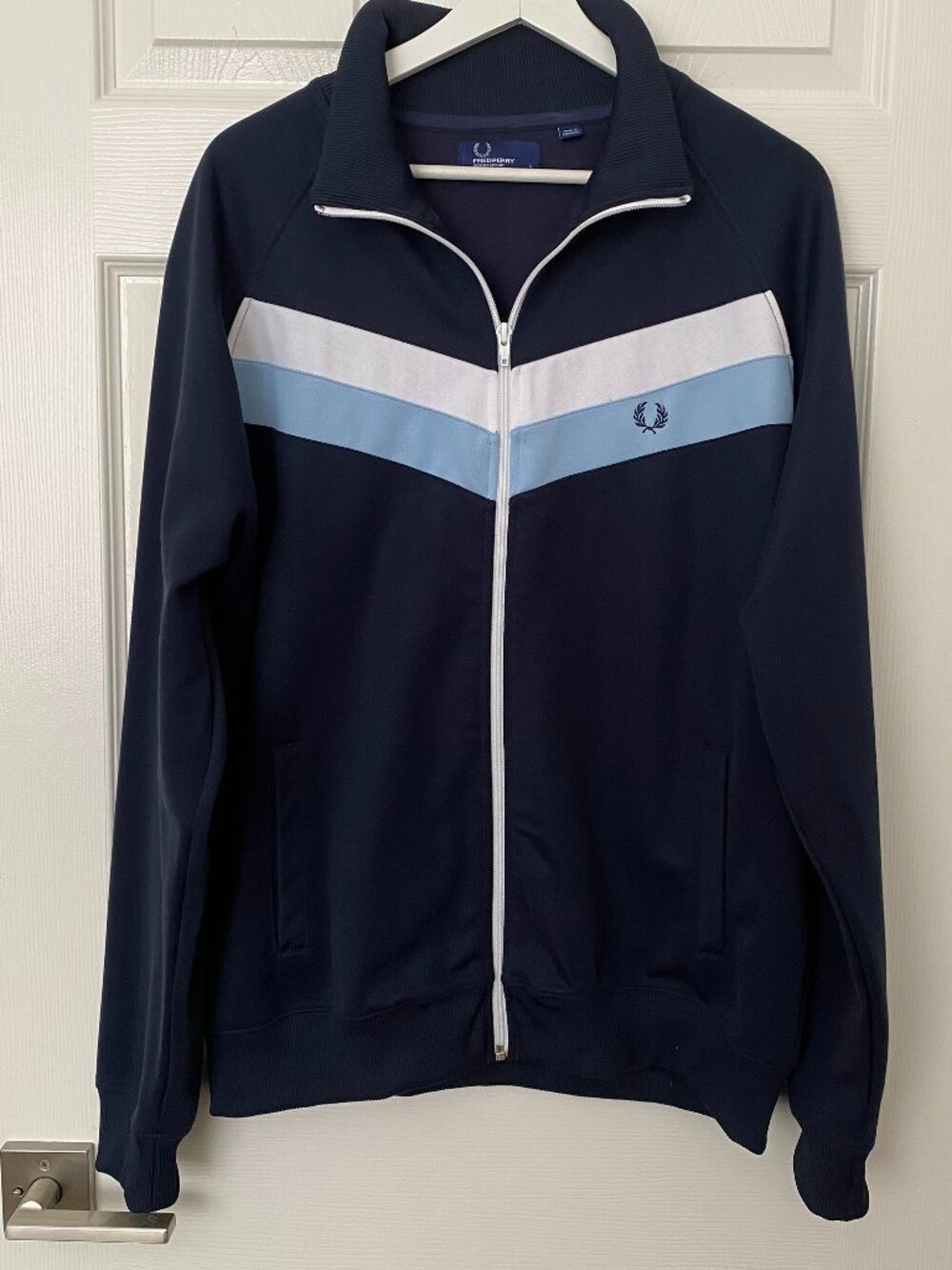 Fred Perry Track Jacket Large Navy Blue Chevron Made in Portugal NWOT